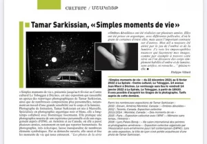 France Arménie, Article sur l'exposition Simples moments de Vie, 2021